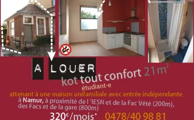 Kot/chambre à louer à Namur Sources
